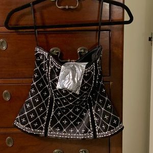 Black satin embellished bustier